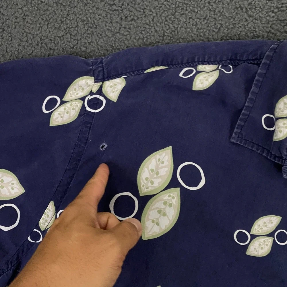 VTG Banana Republic Hawaiian Shirt Mens XL Blue Camp Loop Collar Rayon Aloha